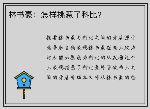 林书豪：怎样挑惹了科比？